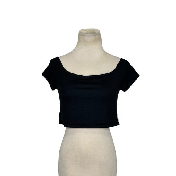 Blue Life black off shoulder short sleeves crop top size M - Picture 1 of 9